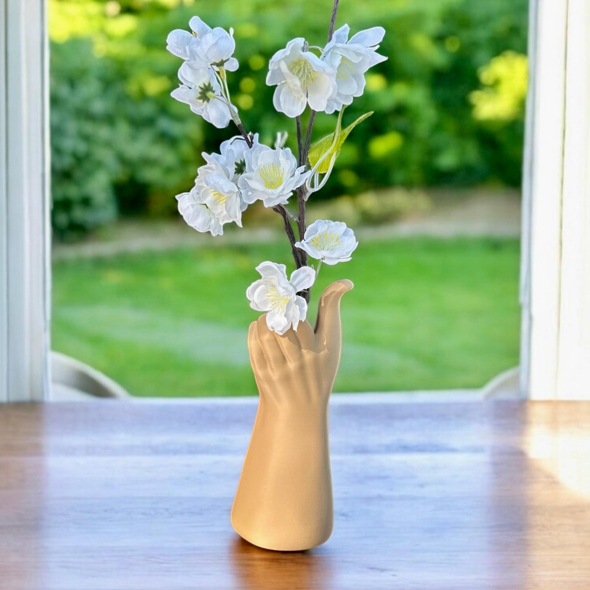 3D Printed Hand Vase: Modern Art Home Decor, Minimalist Sculpture - Pashmation