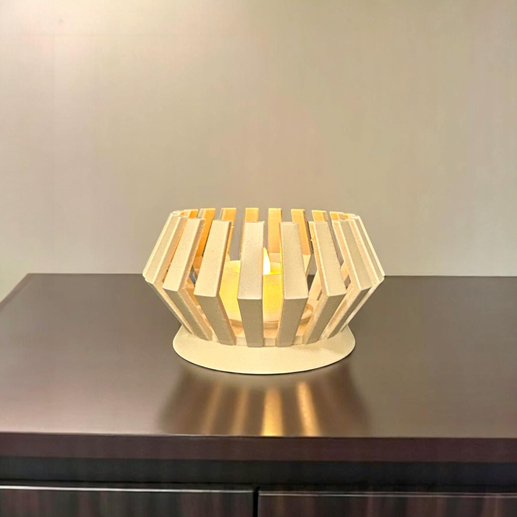 3D Printed Slatted Tealight Holder – Modern Shadow Play Decor - PashmationCandleholders