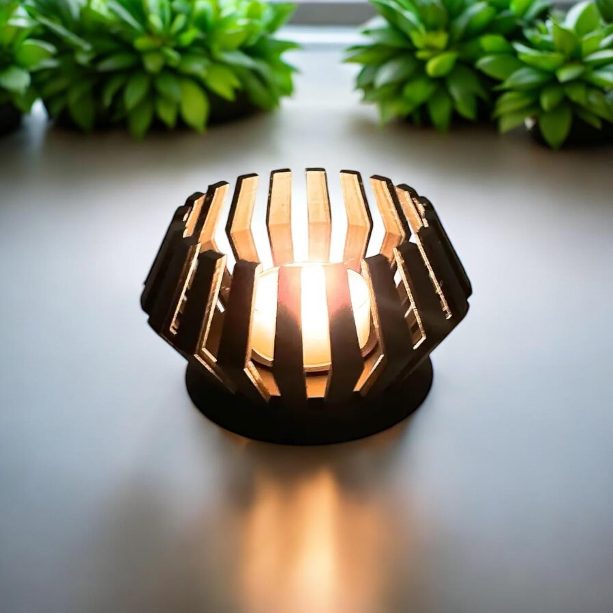 3D Printed Slatted Tealight Holder – Modern Shadow Play Decor - PashmationCandleholders