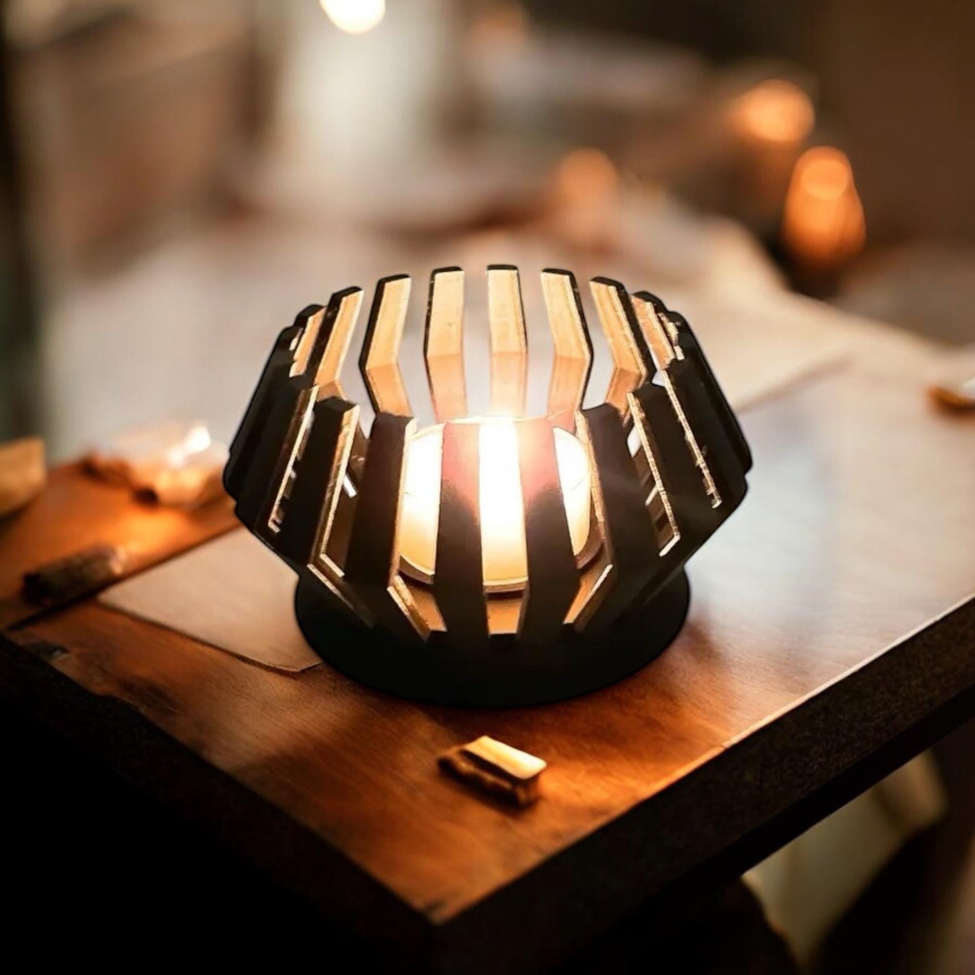 3D Printed Slatted Tealight Holder – Modern Shadow Play Decor - PashmationCandleholders