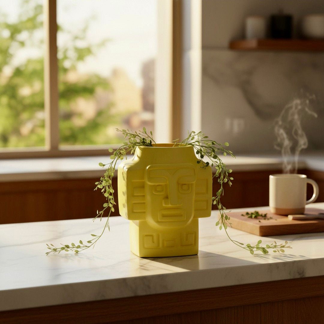 3D Printed Totem Face Vase Modern Tribal Decor Eco - Friendly PLA Contemporary Centerpiece - Pashmation