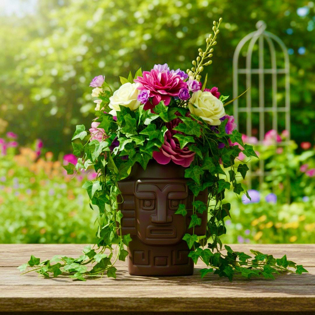 3D Printed Totem Face Vase Modern Tribal Decor Eco - Friendly PLA Contemporary Centerpiece - Pashmation