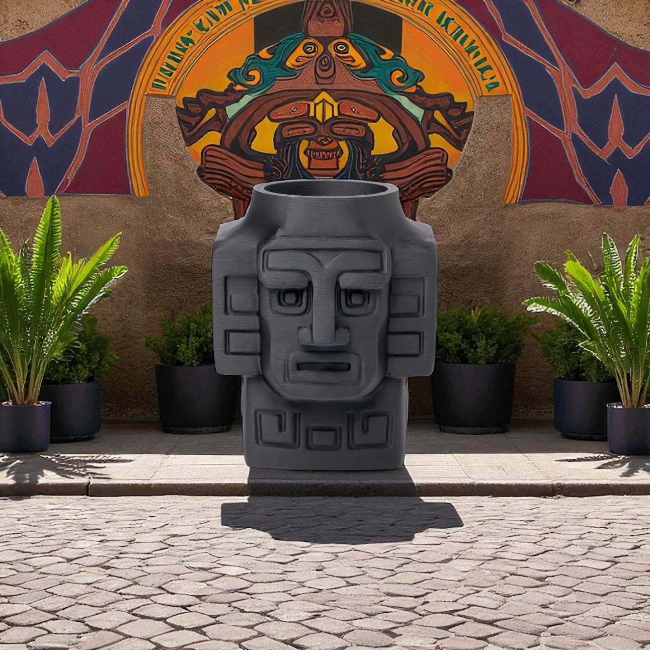 3D Printed Totem Face Vase Modern Tribal Decor Eco - Friendly PLA Contemporary Centerpiece - Pashmation