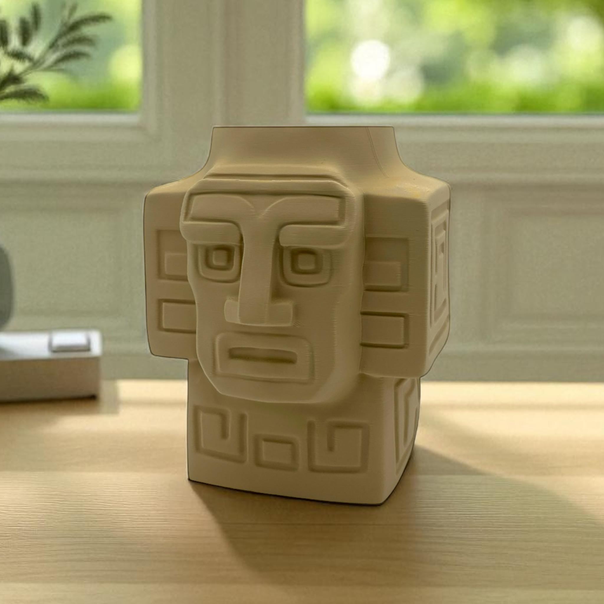 3D Printed Totem Face Vase Modern Tribal Decor Eco - Friendly PLA Contemporary Centerpiece - Pashmation