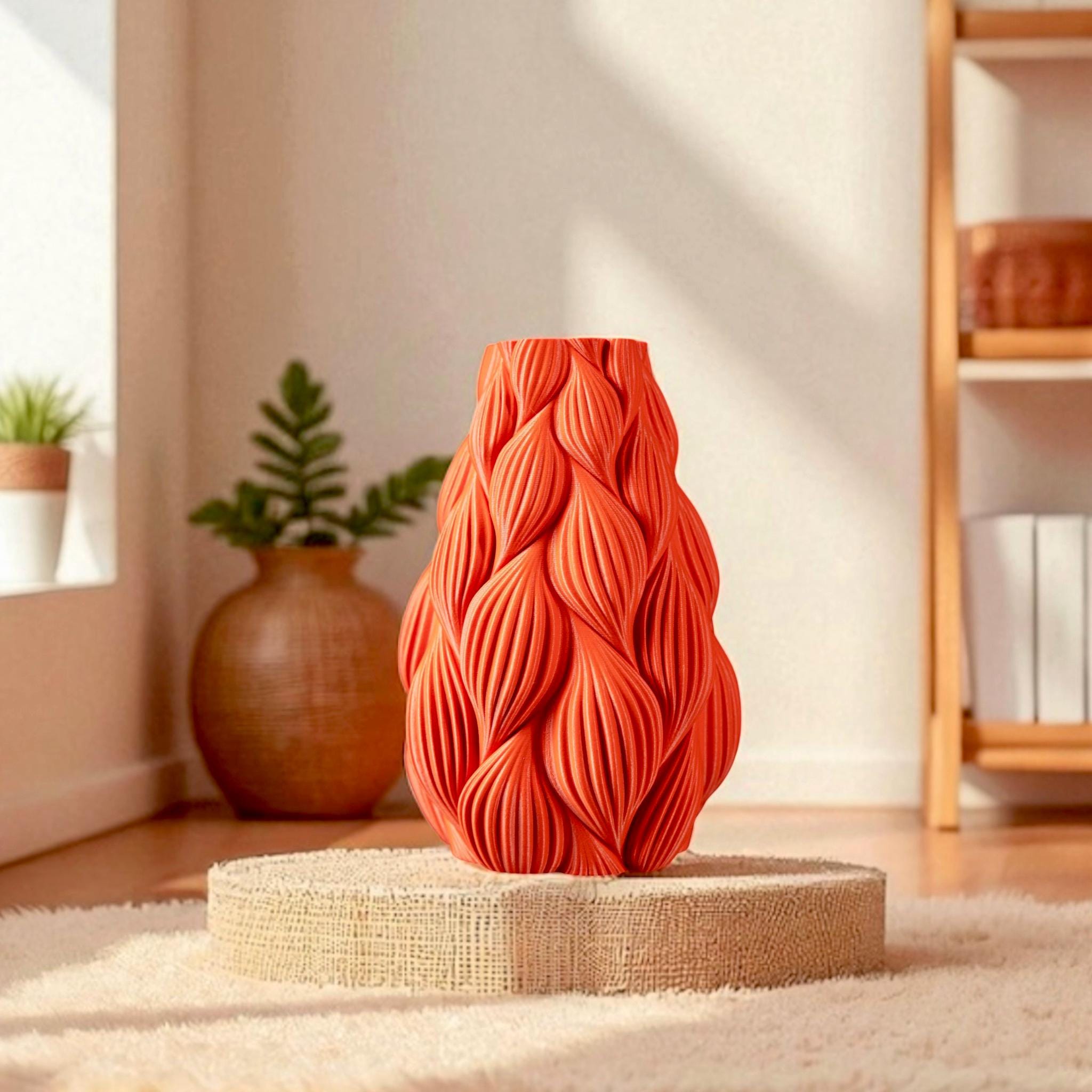 3D Printed Twist Leaf Vase Modern Sculptural Home Decor Contemporary Centerpiece - Pashmation