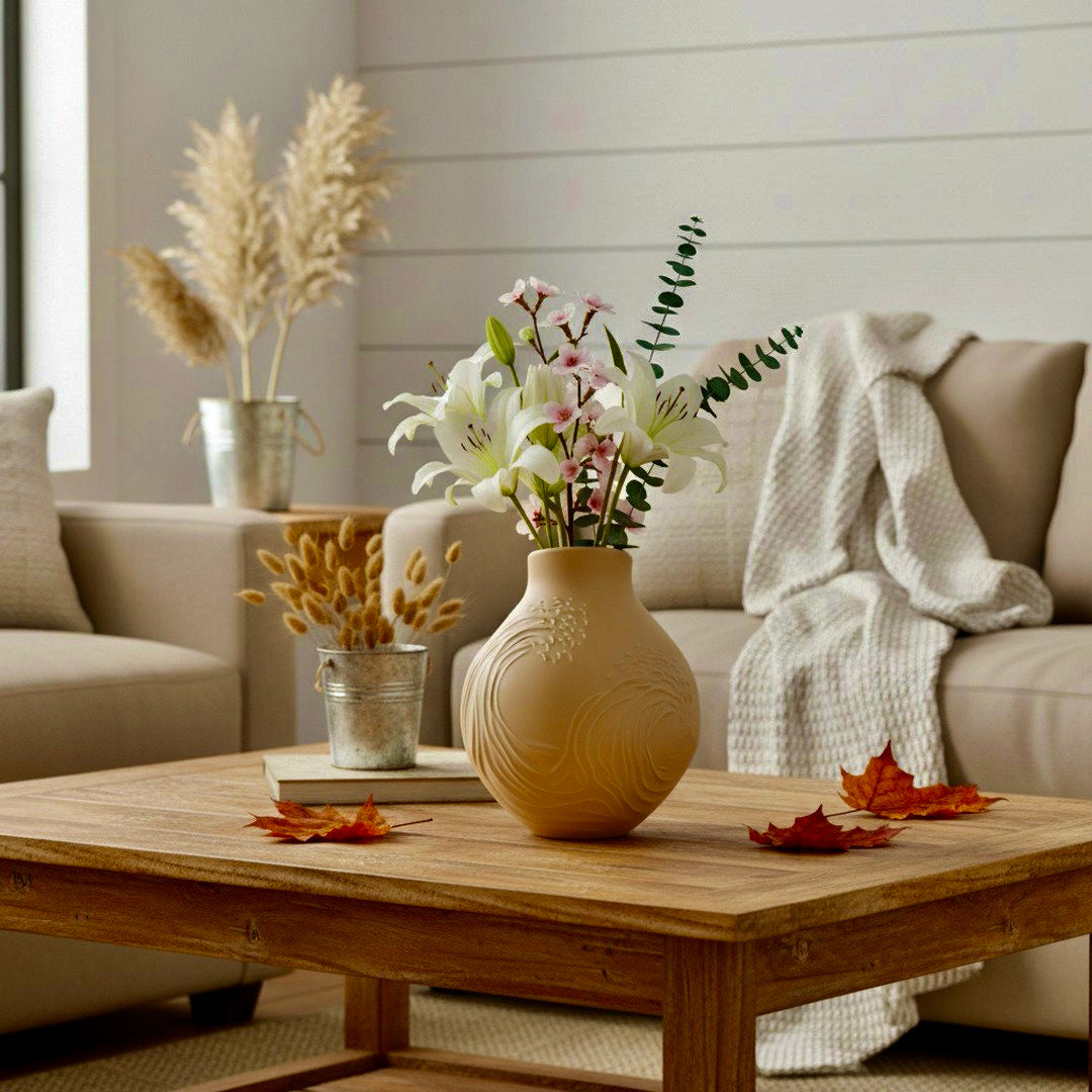 Brown Hokusai Wave Vase – 3D-printed Japanese art centerpiece