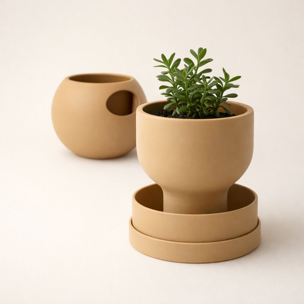 Minimalist planters styled with succulent arrangements