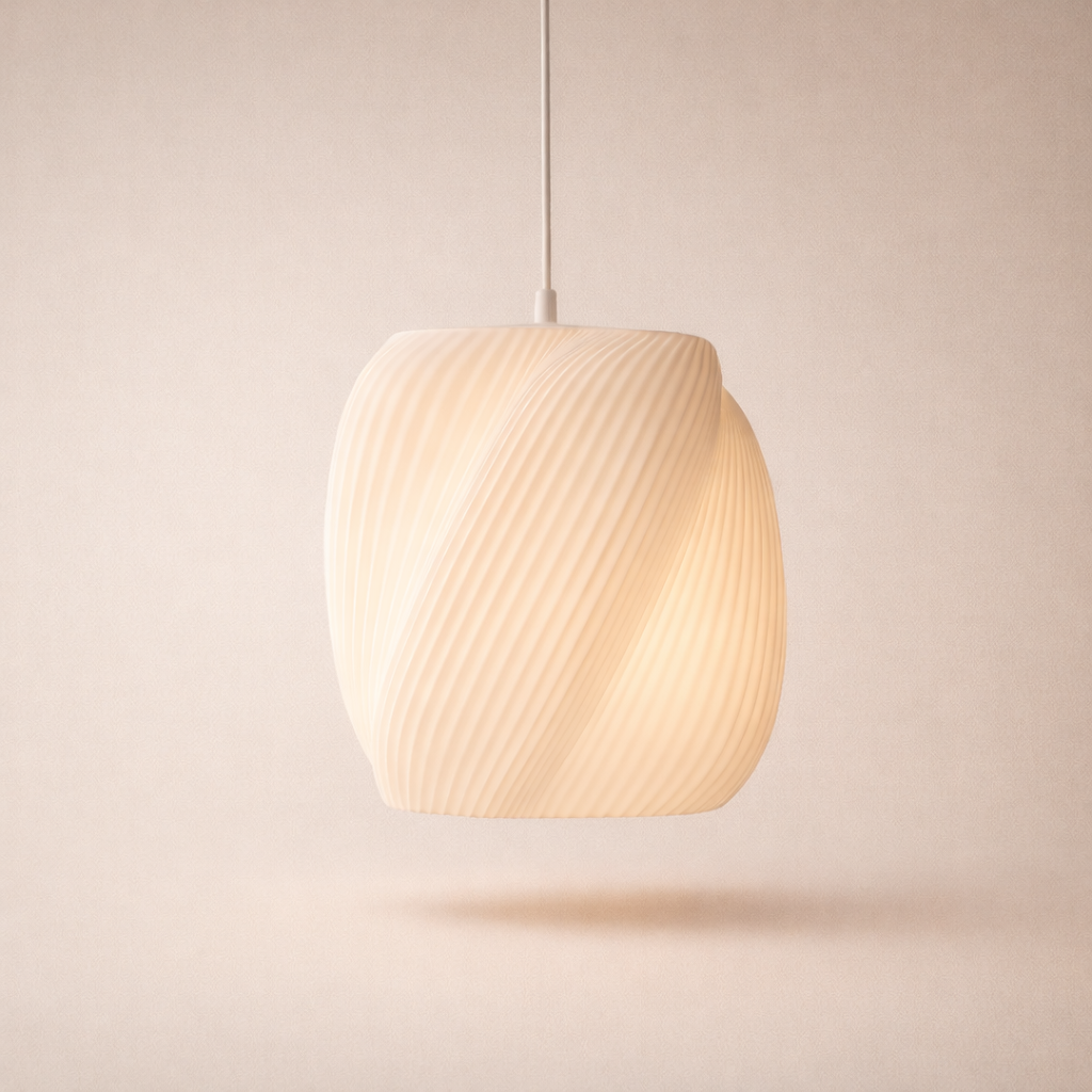 Ribbed pendant lamp casting a soft warm glow