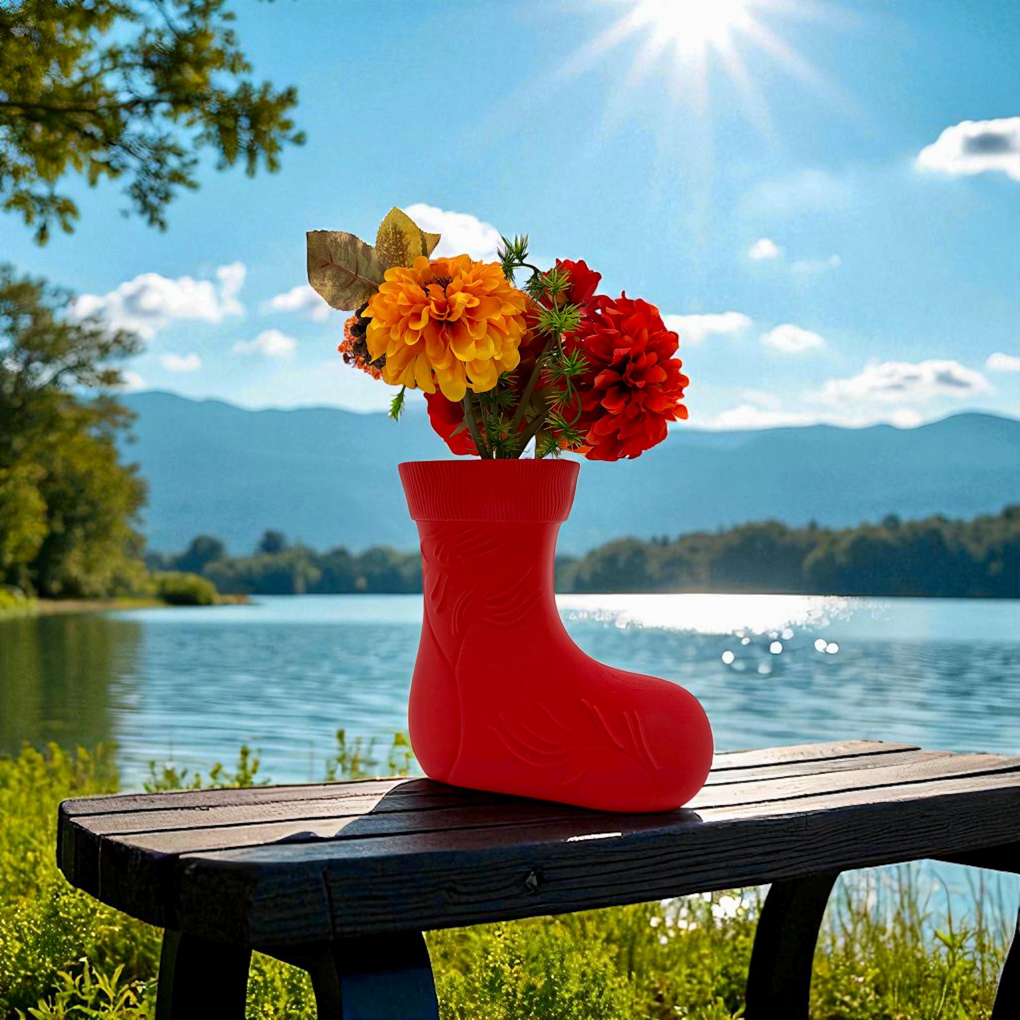 Boot Shaped Christmas Vase: Rustic Holiday Centerpiece - Pashmation