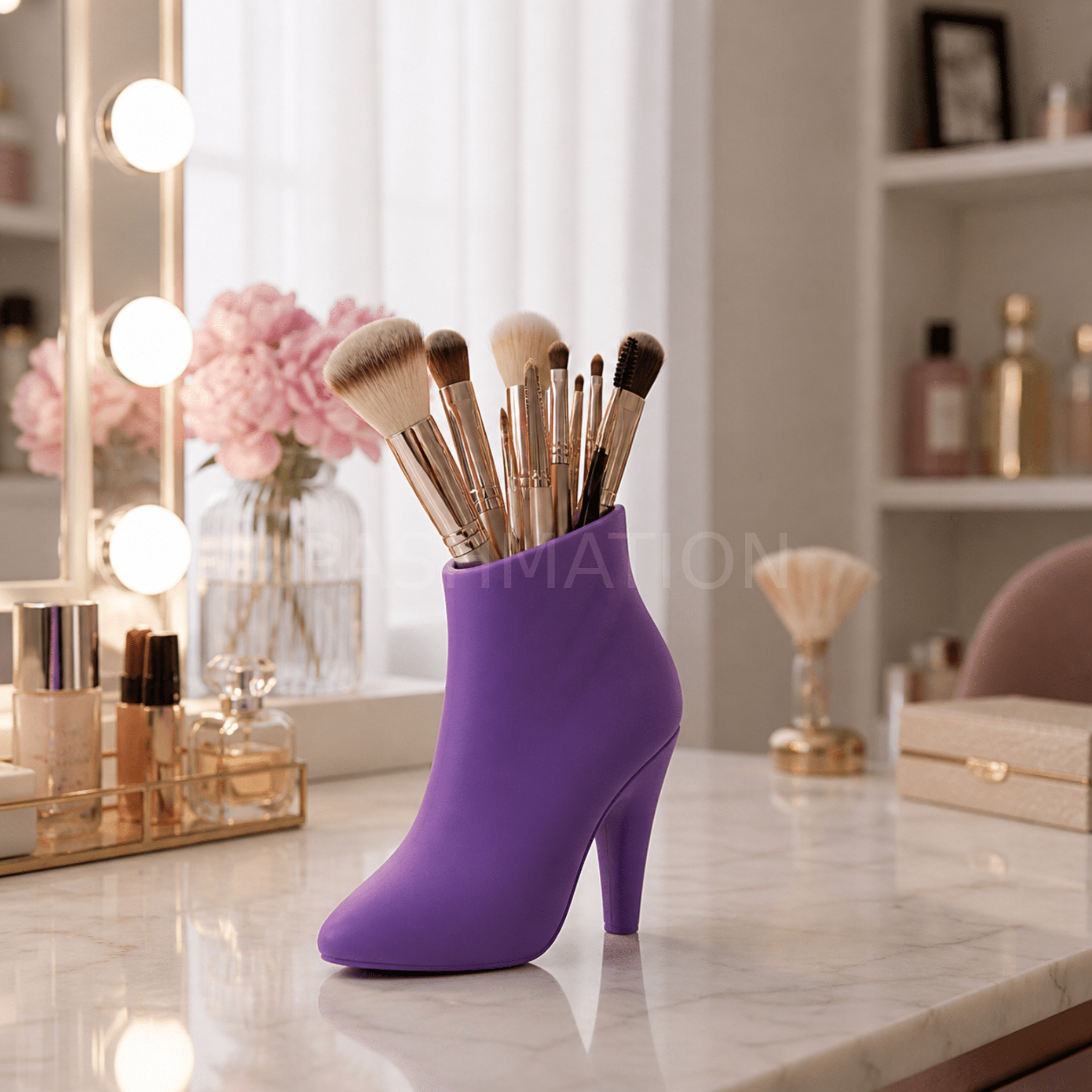 High Heel Vase styled in modern home – figural boot sculptural centerpiece