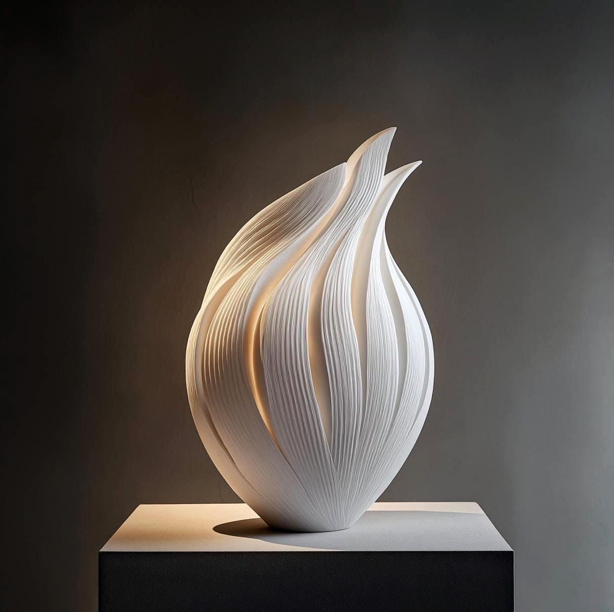 White Flame Vase – twisted spiraled flutes sculptural detail