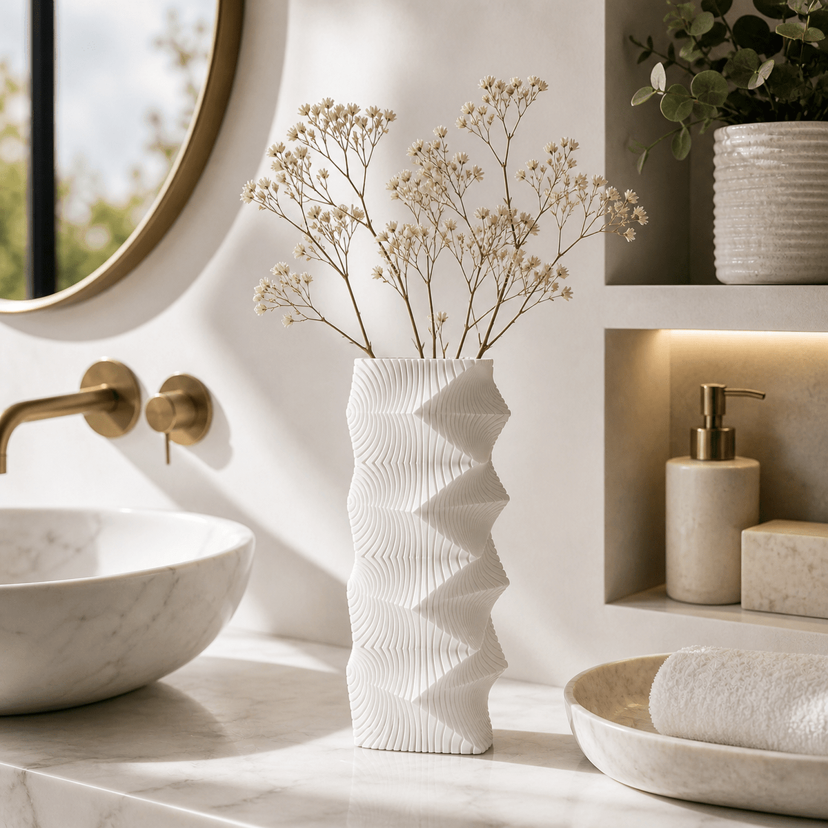 Geometric Wave Vase | Tall Sculptural Column Centerpiece by Pashmation
