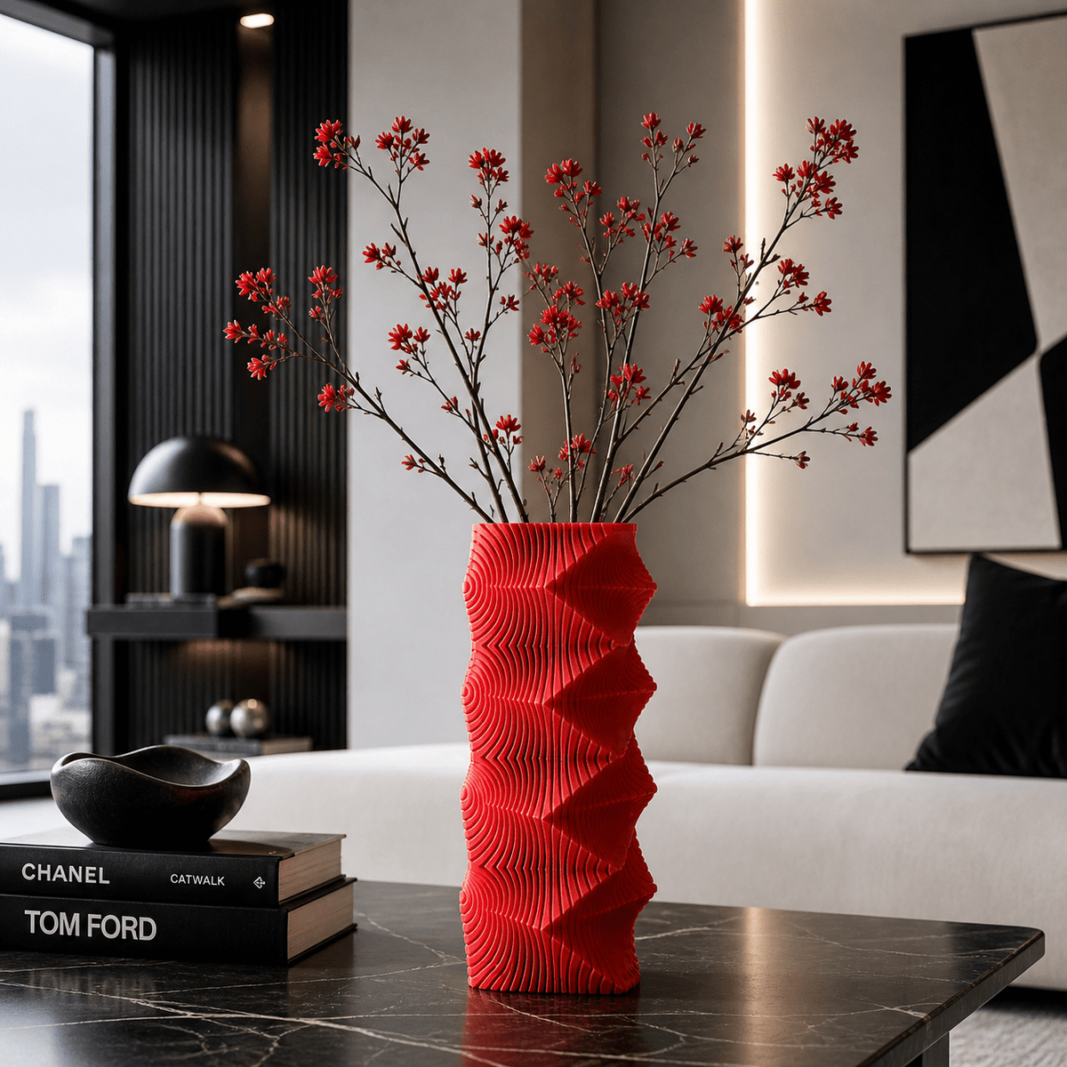 Geometric Wave Vase | Tall Sculptural Column Centerpiece by Pashmation