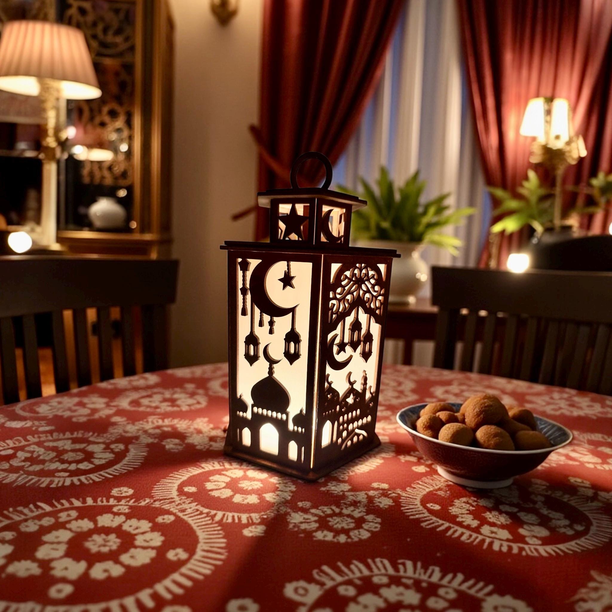 Hand-painted wooden lantern in styled room – Heritage tealight holder decor