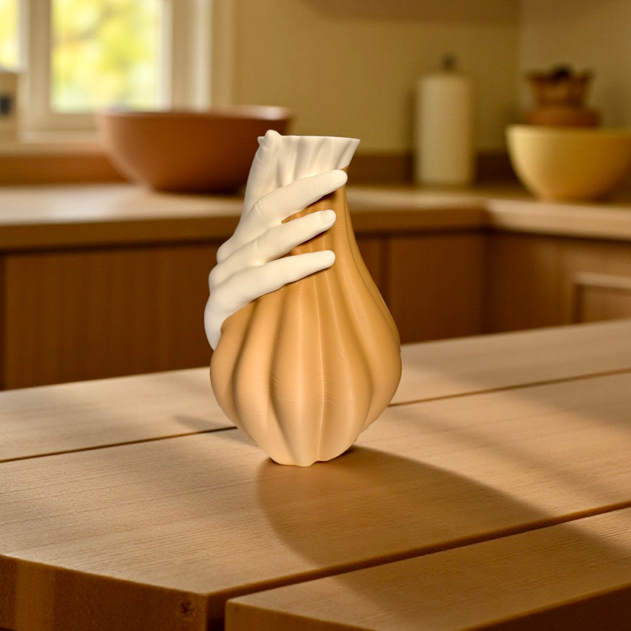Black and dark red Hand Vase – two-tone sculptural centerpiece
