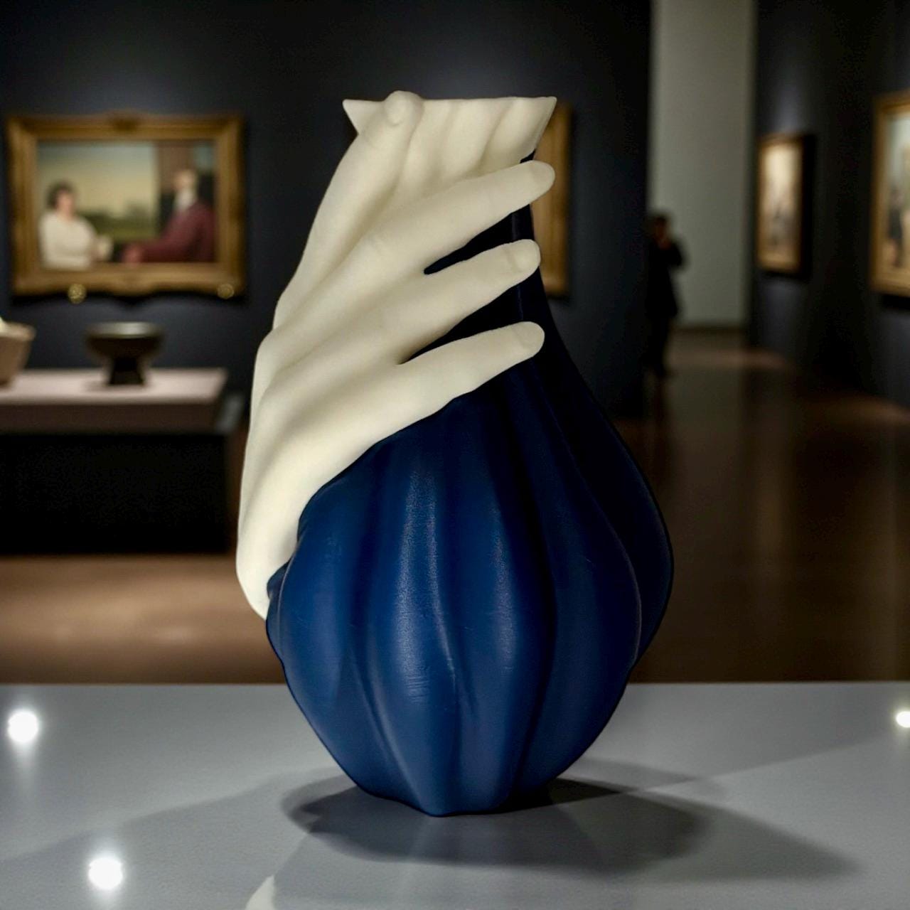 Two-tone Hand Vase styled with dried foliage – sculptural figural vase