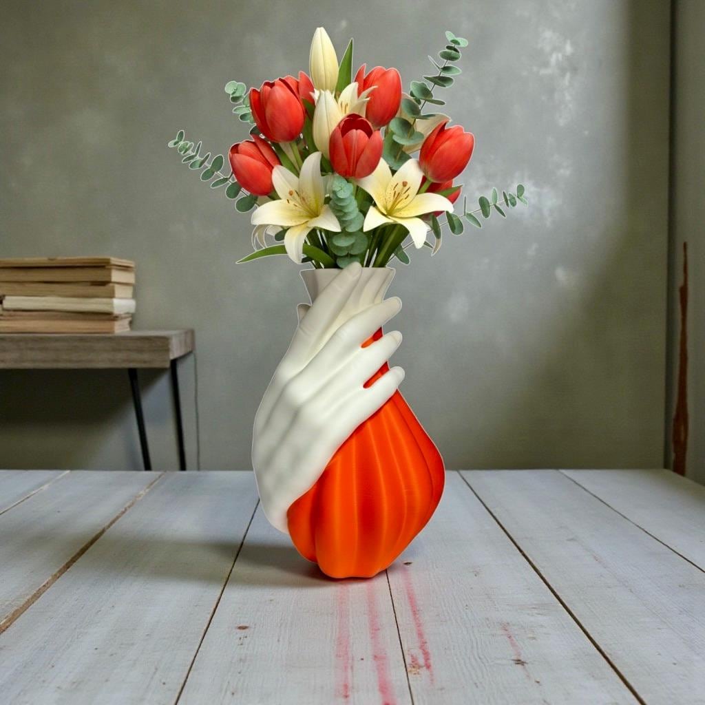 Hand Vase styled in modern interior – two-tone sculptural figural decor