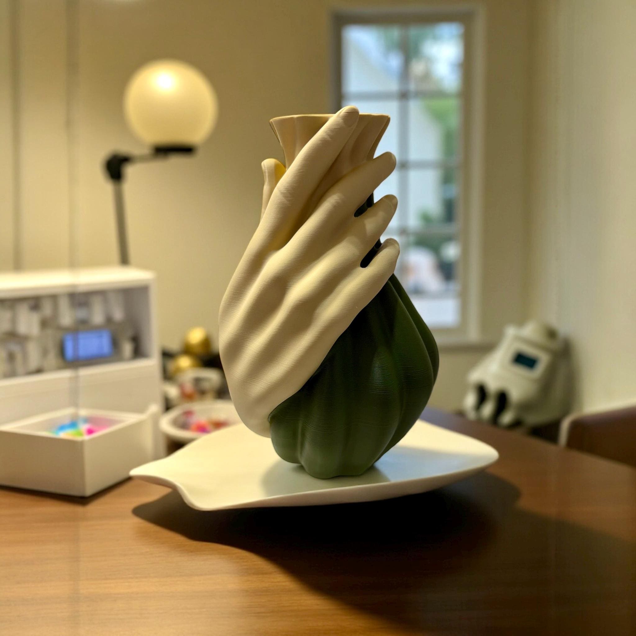 Two-tone Hand Vase styled with dried foliage – sculptural figural vase