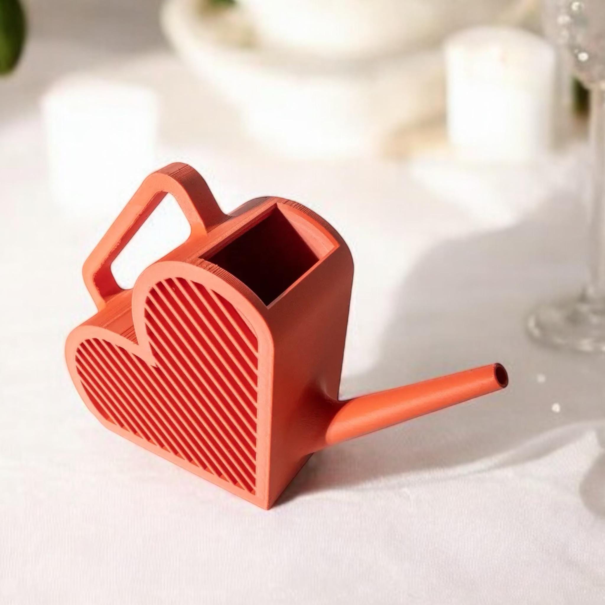 Red Heart-Shaped Watering Can – figural mini plant care pot