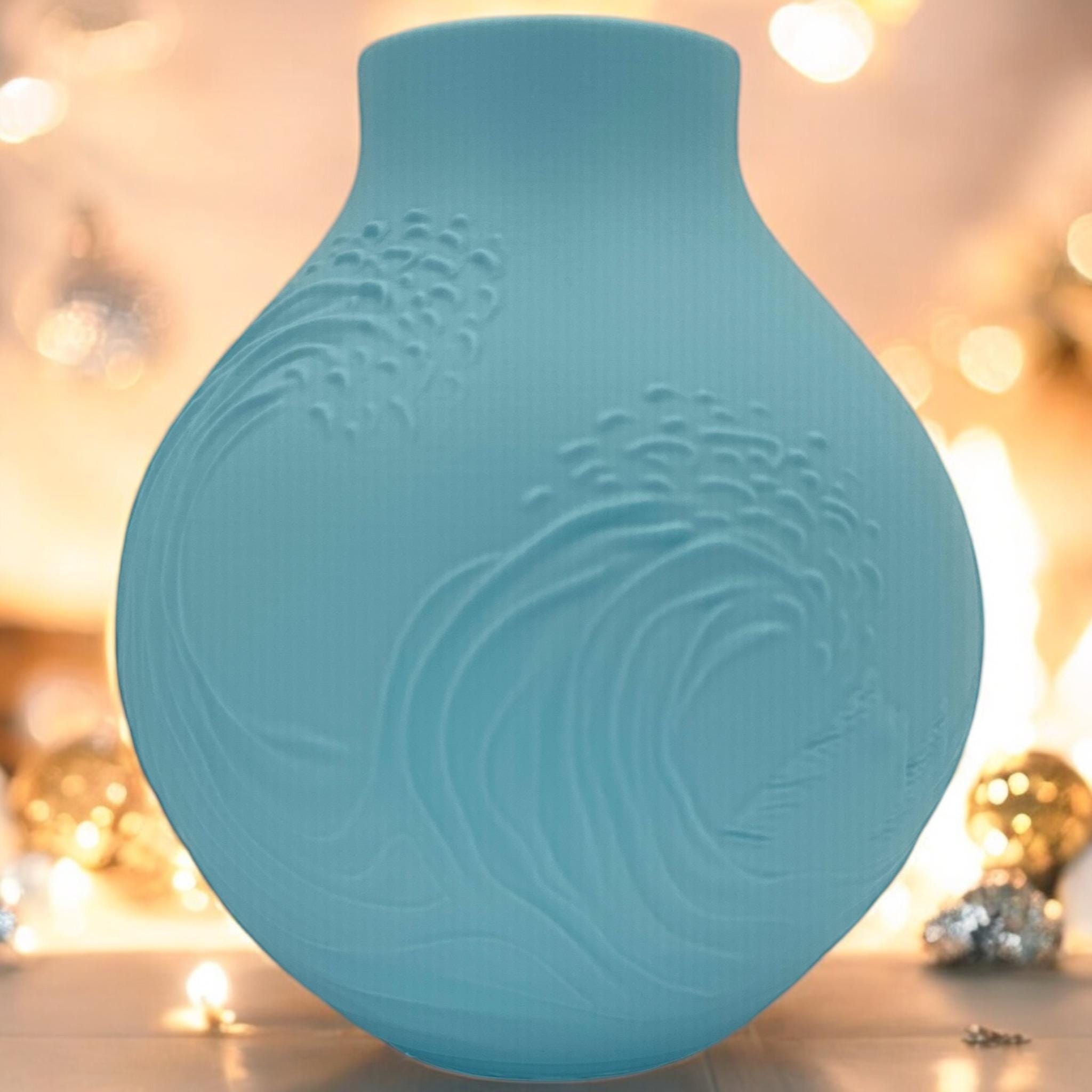 Hokusai Wave Vase Japanese Art Inspired Home Decor Centerpiece 8 - inch Ocean Design - PashmationVases