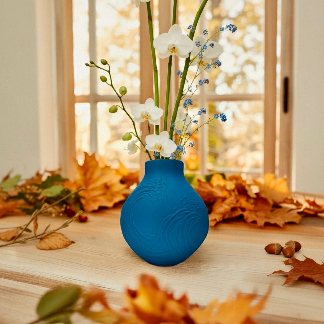 Hokusai Wave Vase Japanese Art Inspired Home Decor Centerpiece 8 - inch Ocean Design - PashmationVases