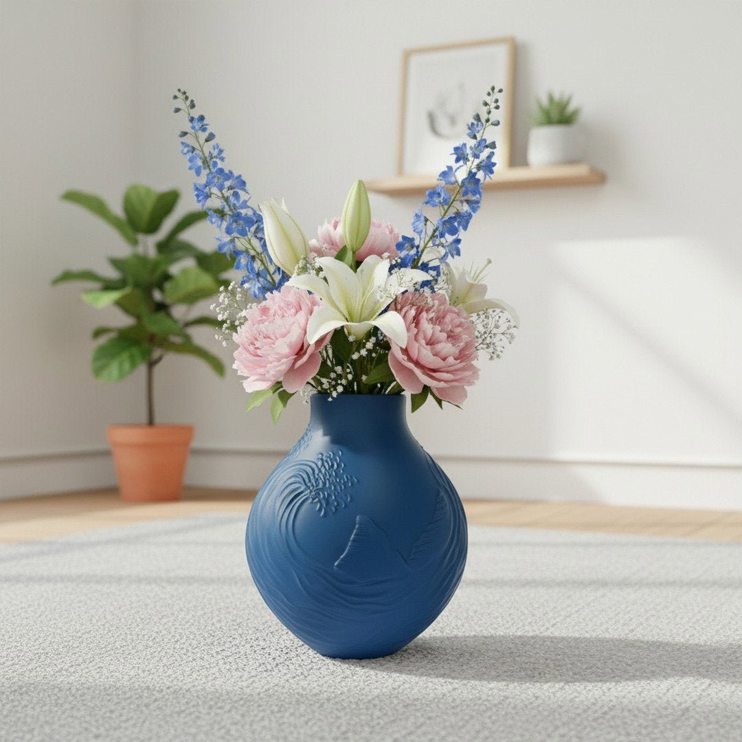 Hokusai Wave Vase Japanese Art Inspired Home Decor Centerpiece 8 - inch Ocean Design - PashmationVases