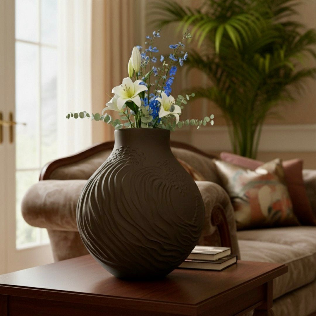 Hokusai Wave Vase Japanese Art Inspired Home Decor Centerpiece 8 - inch Ocean Design - PashmationVases
