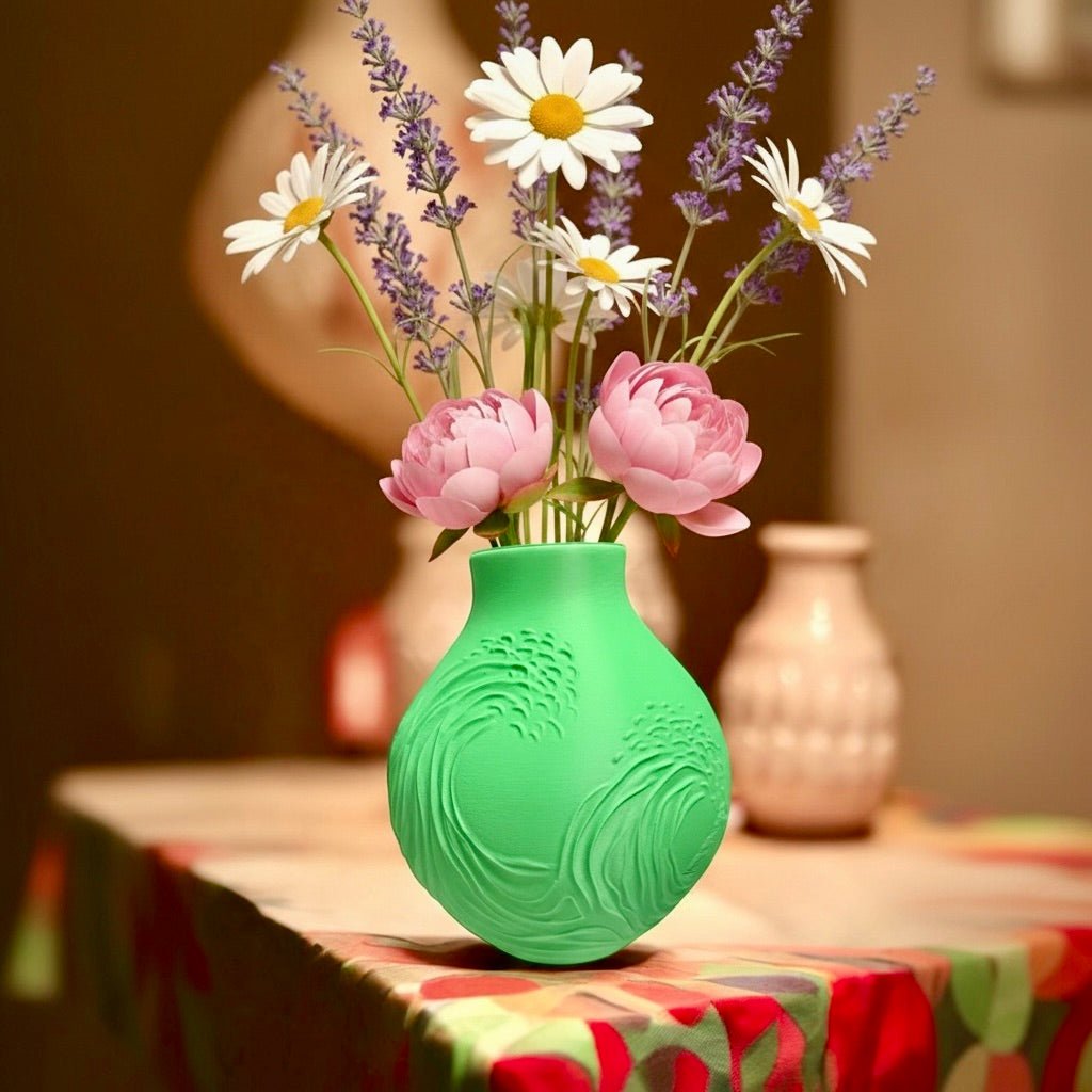 Hokusai Wave Vase Japanese Art Inspired Home Decor Centerpiece 8 - inch Ocean Design - PashmationVases