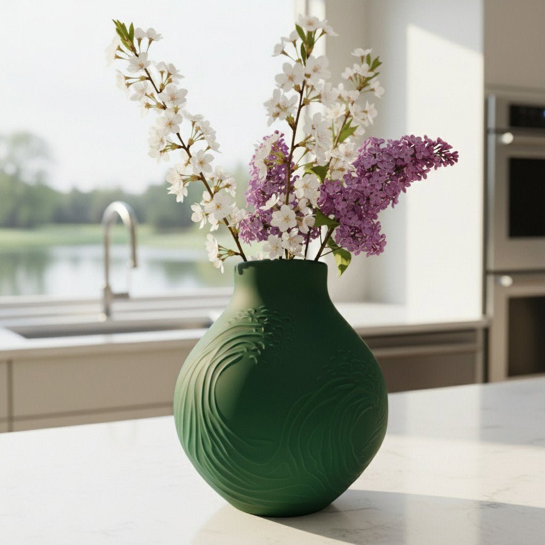 Hokusai Wave Vase Japanese Art Inspired Home Decor Centerpiece 8 - inch Ocean Design - PashmationVases