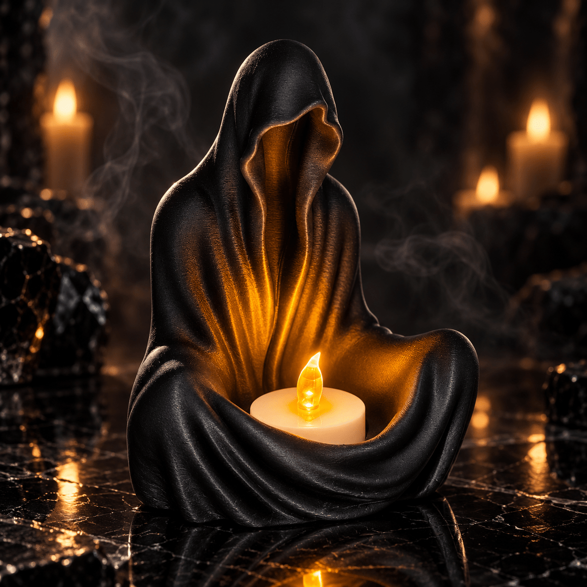 Hooded Phantom Tealight Holder, Faceless Cloaked Figure Candle Holder, Gothic Decor, Dark Academia, Witchy Halloween Home Decor by Pashmation