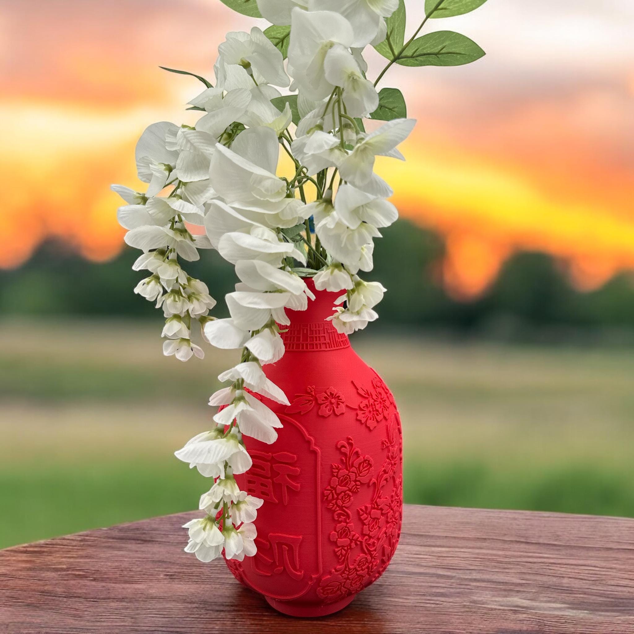 3D Printed Lunar New Year Vase: Red Festive Decor with 福 & 财