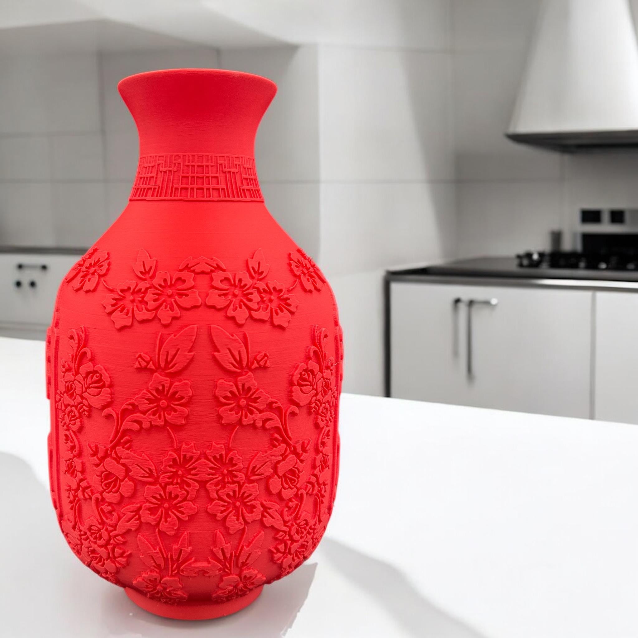 3D Printed Lunar New Year Vase: Red Festive Decor with 福 & 财