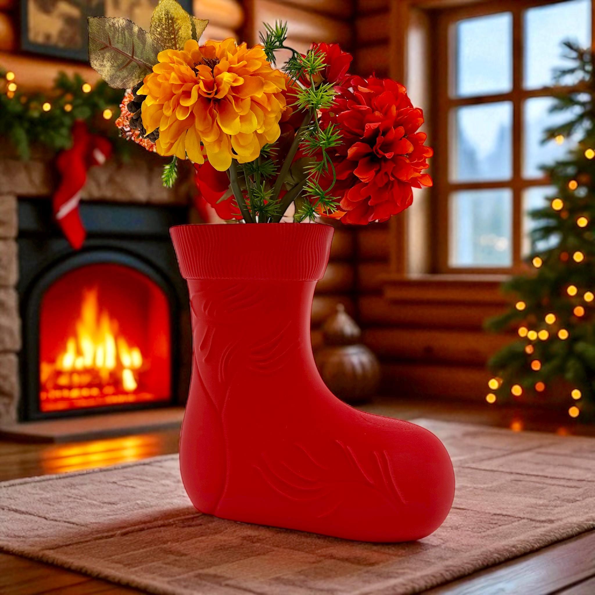 Boot Shaped Christmas Vase: Rustic Holiday Centerpiece