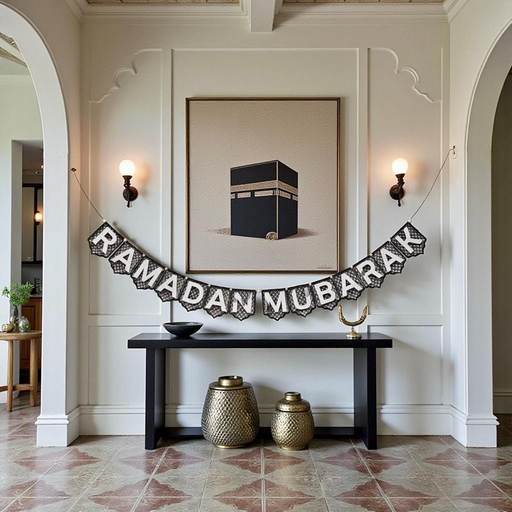 Hand-Painted Laser Cut Wood Pennant Banner Acrylic Lettering Ramadan Eid Mubarak Islamic Decor