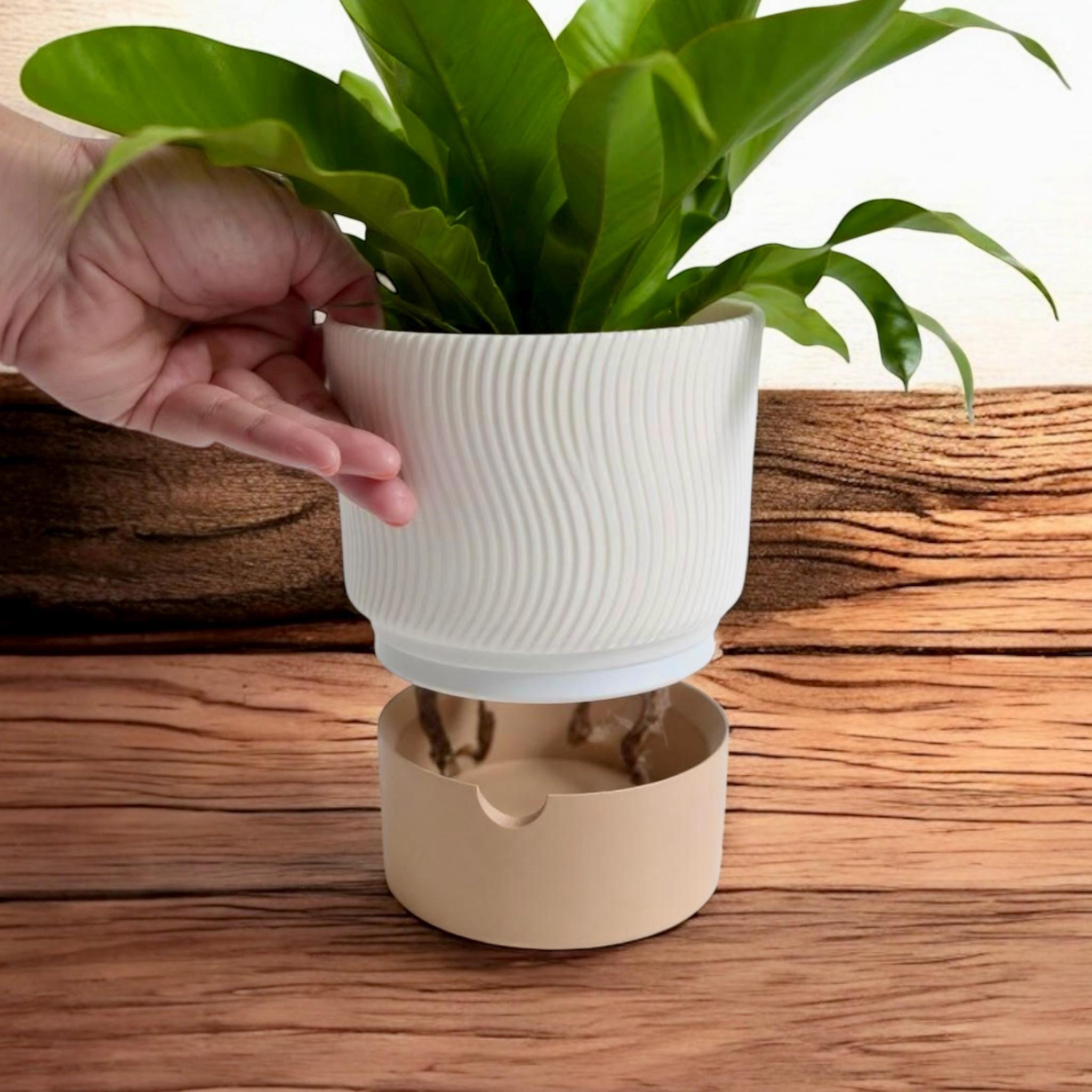 Modern Self Watering Planter Eco - Friendly PLA Textured Pot Contemporary Home Garden Decor - PashmationIndoor Planters
