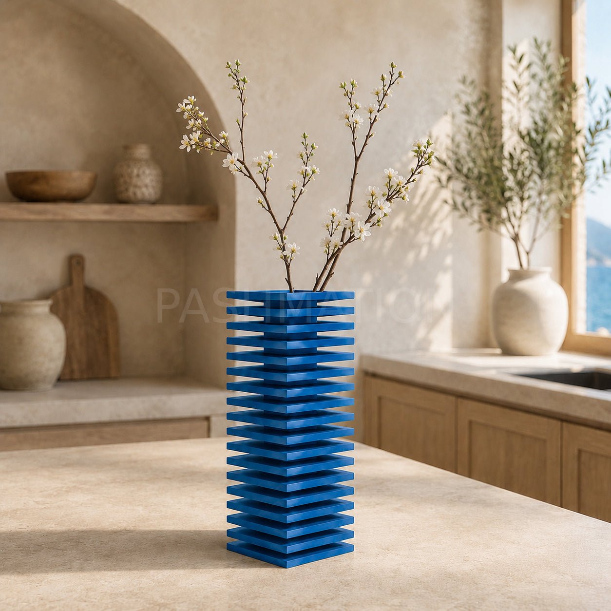 Modern Slatted Vase | Tall Architectural Column Centerpiece by Pashmation
