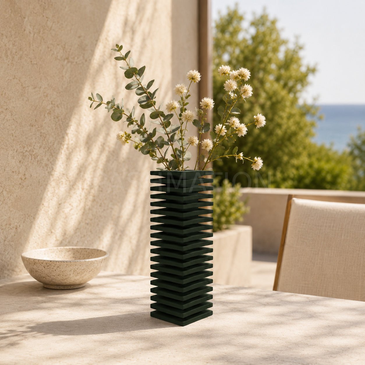 Modern Slatted Vase | Tall Architectural Column Centerpiece by Pashmation
