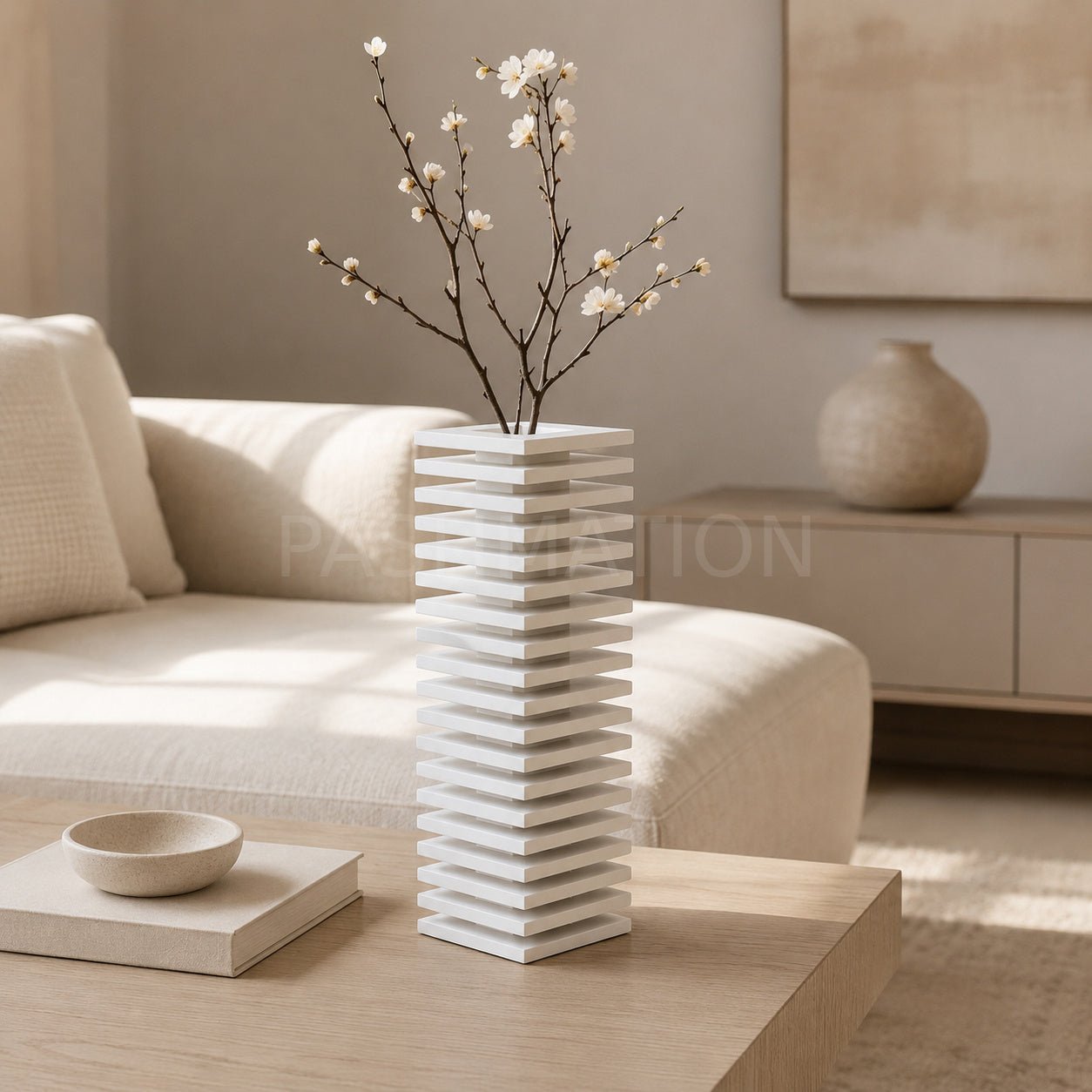 Modern Slatted Vase | Tall Architectural Column Centerpiece by Pashmation