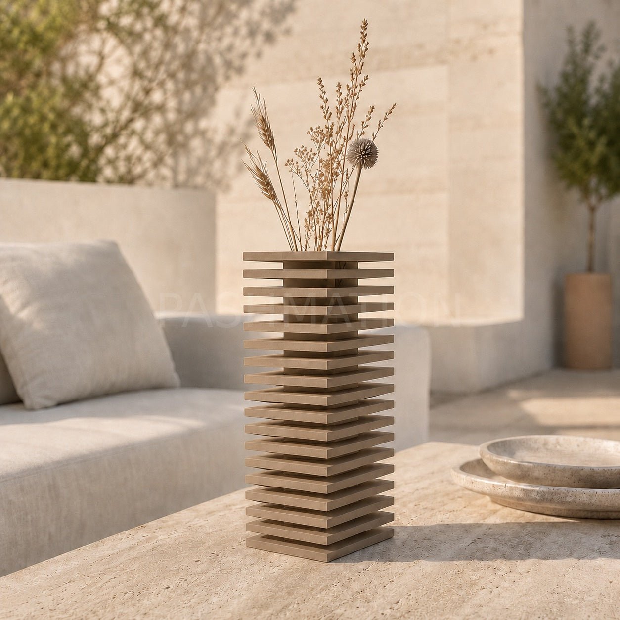 Modern Slatted Vase | Tall Architectural Column Centerpiece by Pashmation