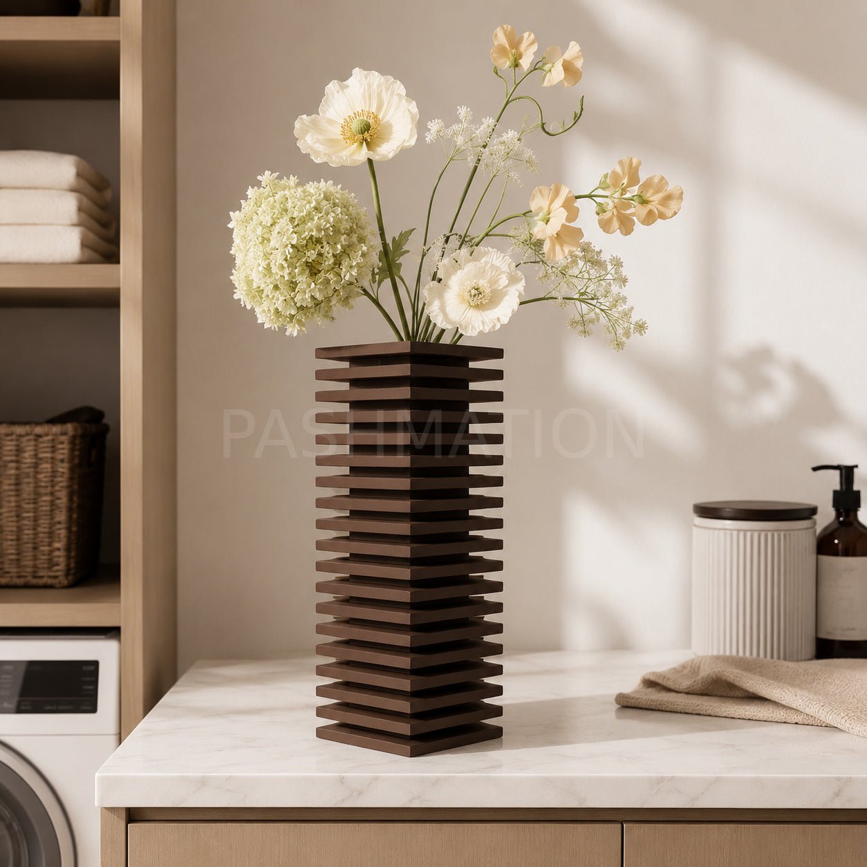 Modern Slatted Vase | Tall Architectural Column Centerpiece by Pashmation
