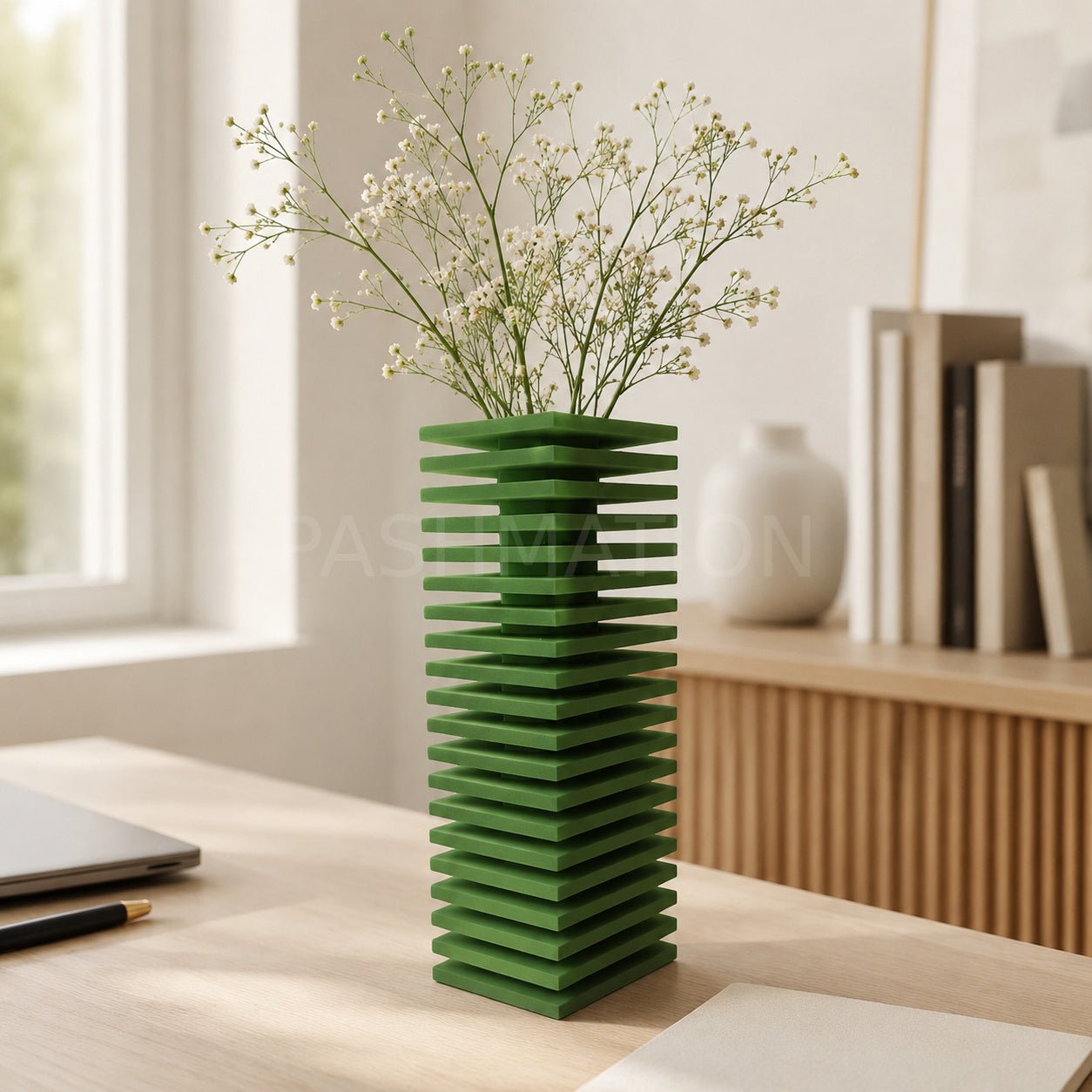 Modern Slatted Vase | Tall Architectural Column Centerpiece by Pashmation