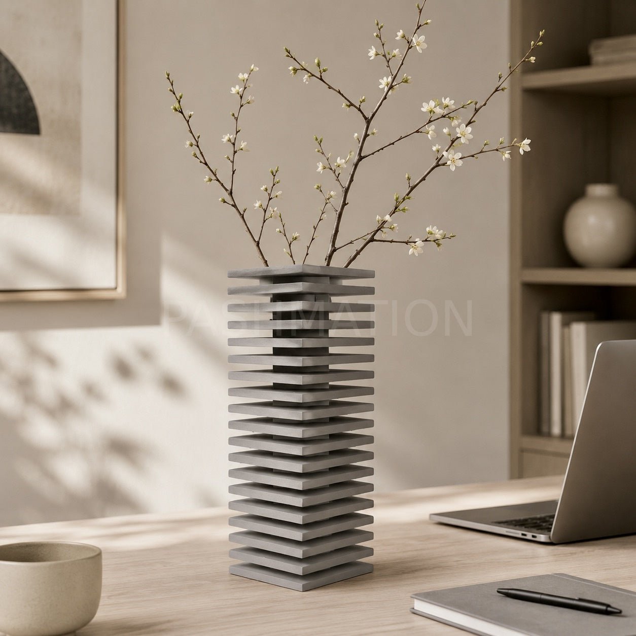 Modern Slatted Vase | Tall Architectural Column Centerpiece by Pashmation