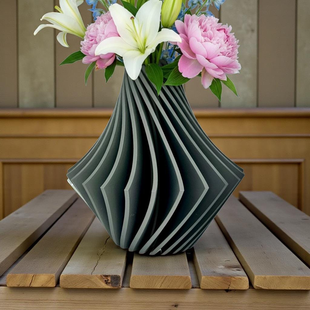 Spiral Vase twisted spiral detail – geometric ridge pattern sculptural decor