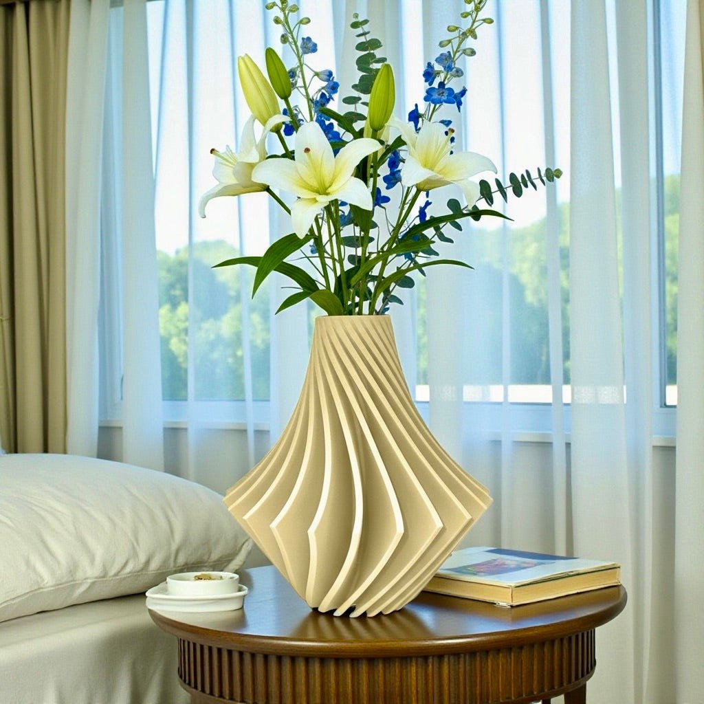 Spiral Vase twisted spiral detail – geometric ridge pattern sculptural decor