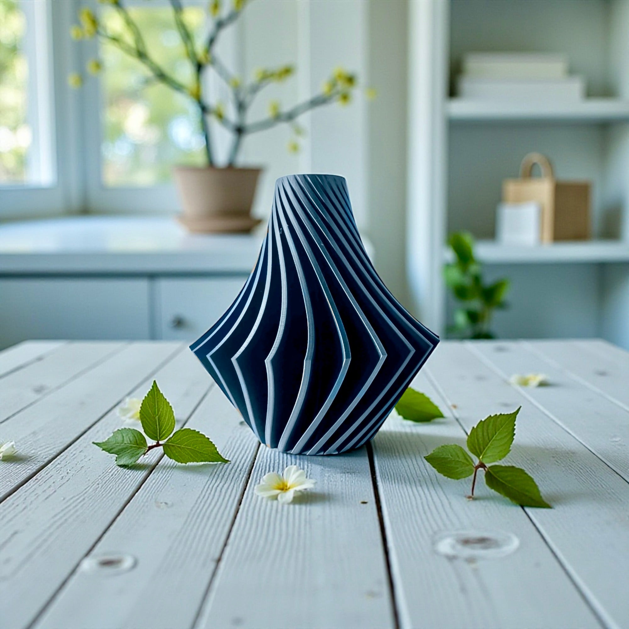 Spiral Vase twisted spiral detail – geometric ridge pattern sculptural decor