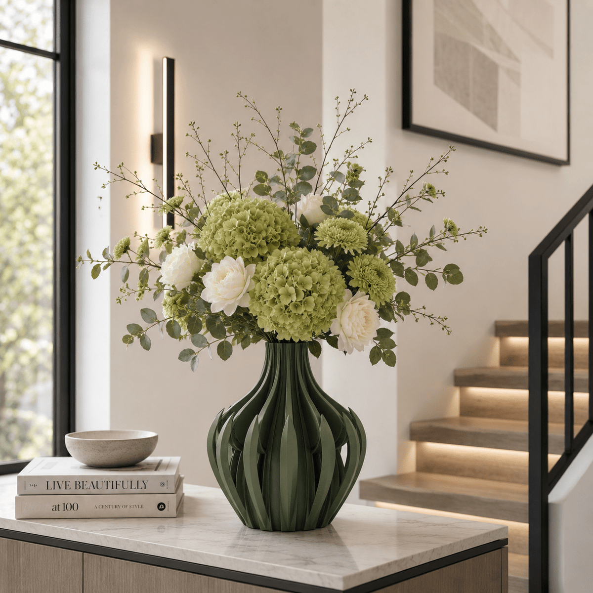 Modern Veno Vase: Vibrant Decorative Flower Centerpiece Holder for Home Decor Black White Printed Elegant Design by Pashmation