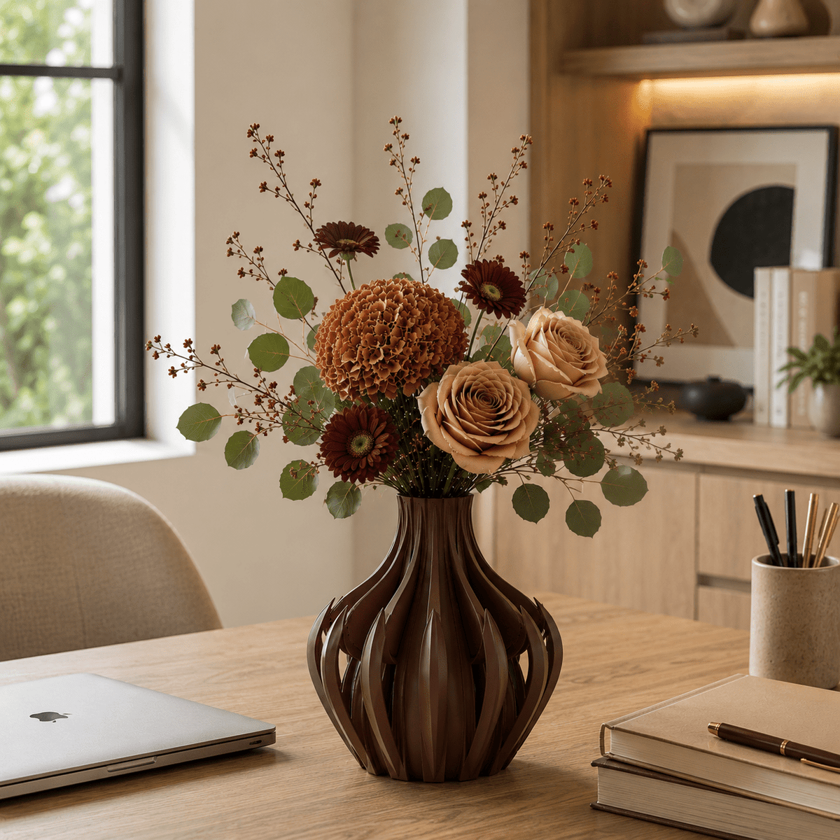 Modern Veno Vase: Vibrant Decorative Flower Centerpiece Holder for Home Decor Black White Printed Elegant Design by Pashmation