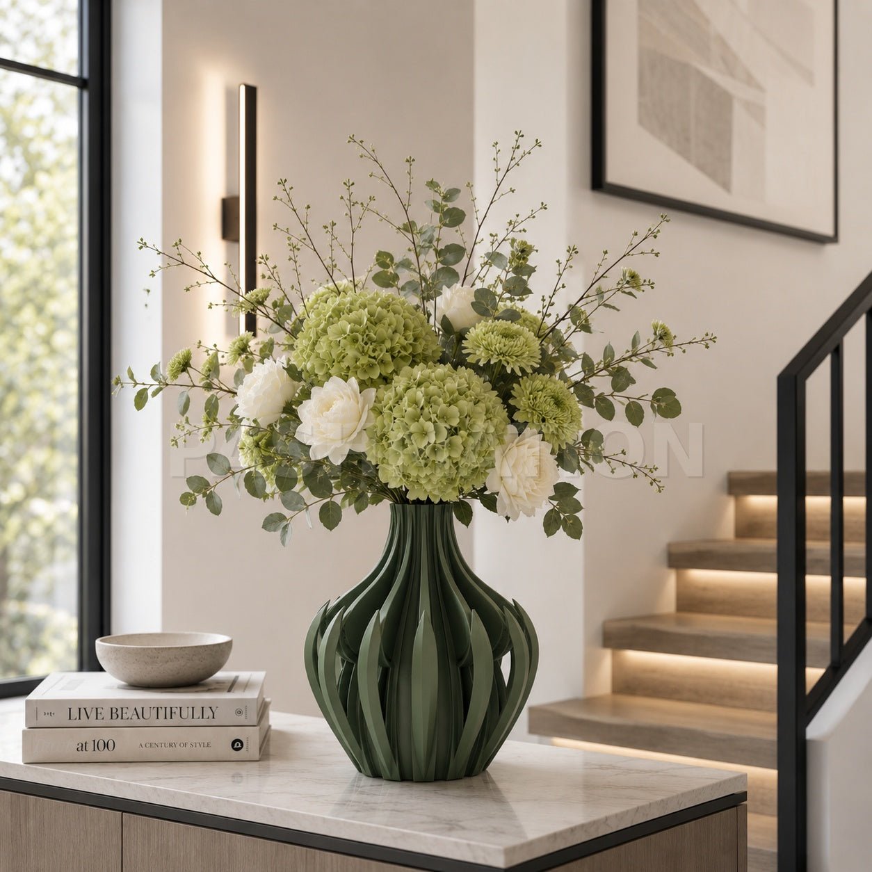 Modern Veno Vase: Vibrant Decorative Flower Centerpiece Holder for Home Decor Black White Printed Elegant Design by Pashmation