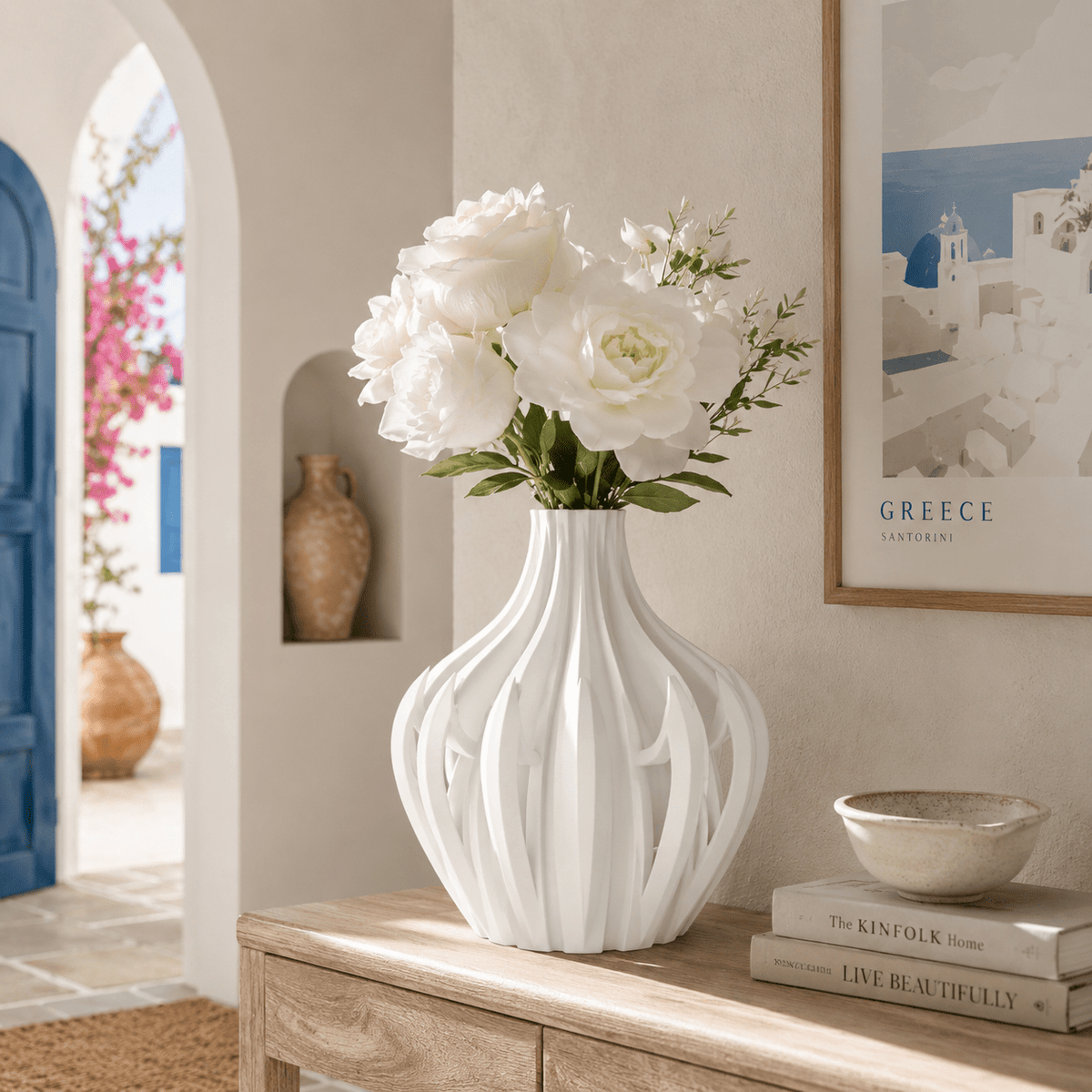 Modern Veno Vase: Vibrant Decorative Flower Centerpiece Holder for Home Decor Black White Printed Elegant Design by Pashmation
