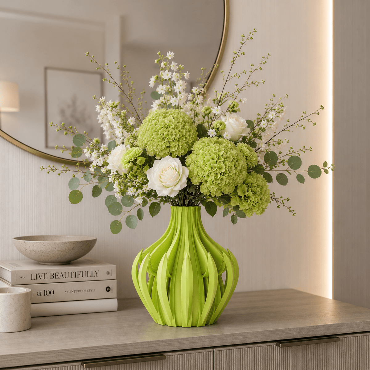 Modern Veno Vase: Vibrant Decorative Flower Centerpiece Holder for Home Decor Black White Printed Elegant Design by Pashmation